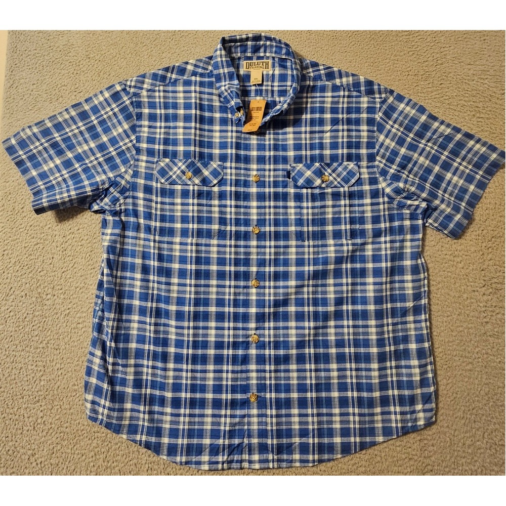 Duluth Trading Co Breezeshooter Plaid Shirt Mens 2XL Blue White 51706 NWT